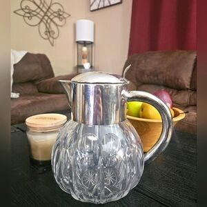 Vntg German crystal & silverplate 8.5" pitcher